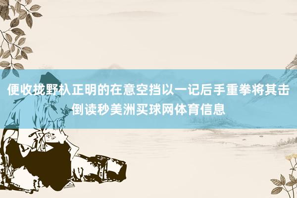 便收拢野杁正明的在意空挡以一记后手重拳将其击倒读秒美洲买球网体育信息