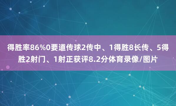 得胜率86%　　0要道传球　　2传中、1得胜　　8长传、5得胜　　2射门、1射正　　获评8.2分体育录像/图片