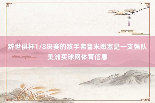 辞世俱杯1/8决赛的敌手弗鲁米嫩塞是一支强队美洲买球网体育信息