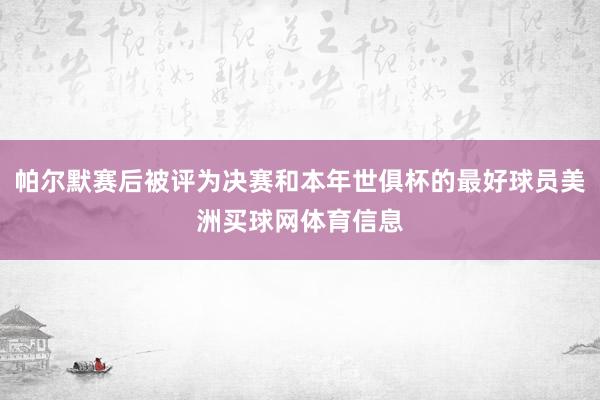 帕尔默赛后被评为决赛和本年世俱杯的最好球员美洲买球网体育信息