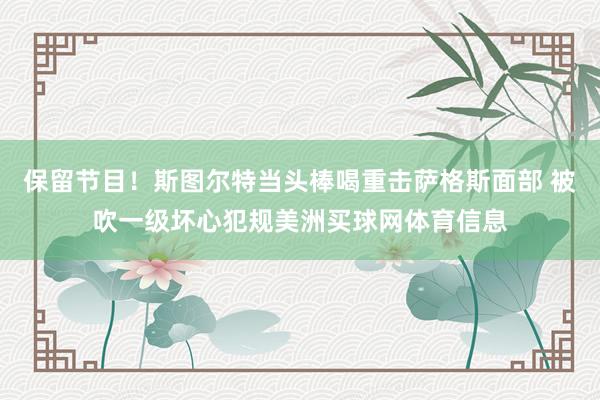 保留节目！斯图尔特当头棒喝重击萨格斯面部 被吹一级坏心犯规美洲买球网体育信息